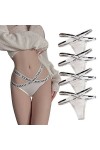 HMLOPX Daily Wear Lot de 4 Tongs Sexy for Femme Culotte à Bretelles croisées Stretch Low Rise Hipster V String sous-vêtements