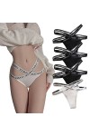 HMLOPX Daily Wear Lot de 4 Tongs Sexy for Femme Culotte à Bretelles croisées Stretch Low Rise Hipster V String sous-vêtements