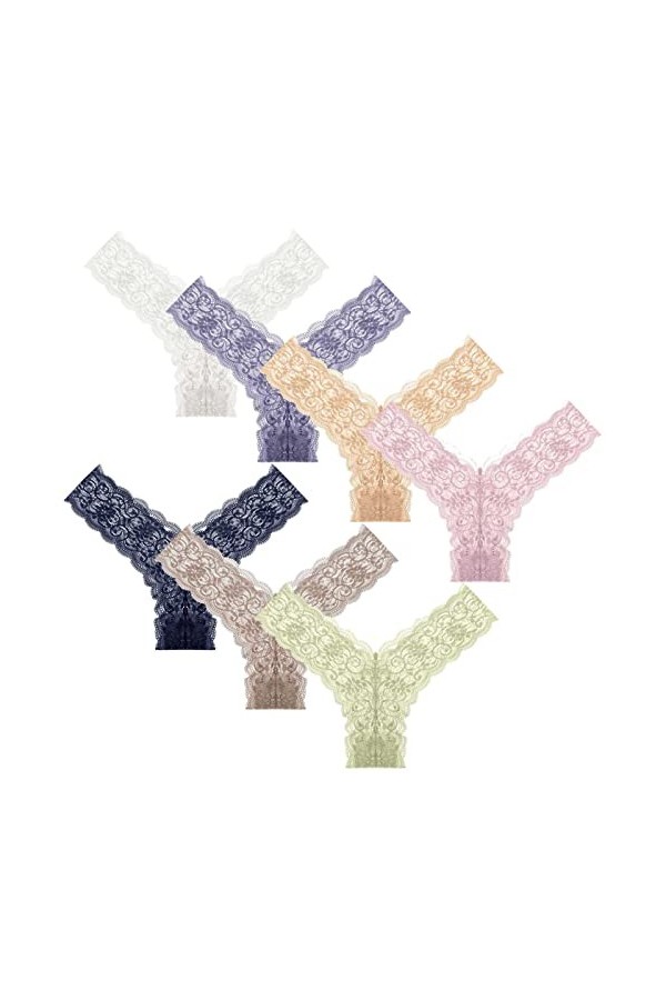 HMLOPX Daily Wear String en Dentelle Sexy for Femme Taille Basse T-Back sous-vêtement Voir à Travers Bikini Culotte Lot de 7 