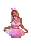 SNOMYRS Tenue sexy de lapin pour femme en maille pour cosplay - Haut court métallique rose - Costume de festival - Grande tai