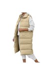 Gefomuofe Gilet long matelassé pour femme - Veste matelassée dhiver - Veste de transition - Couleur unie - Fermeture éclair 