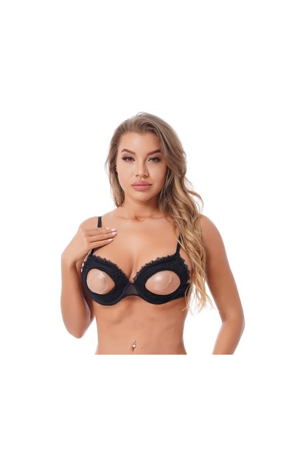Ensemble Sexy Femme Érotique Soutien-Gorge en Dentelle Ajouré Et Découpé, sous-Vêtements Érotiques, Noir, 3XL