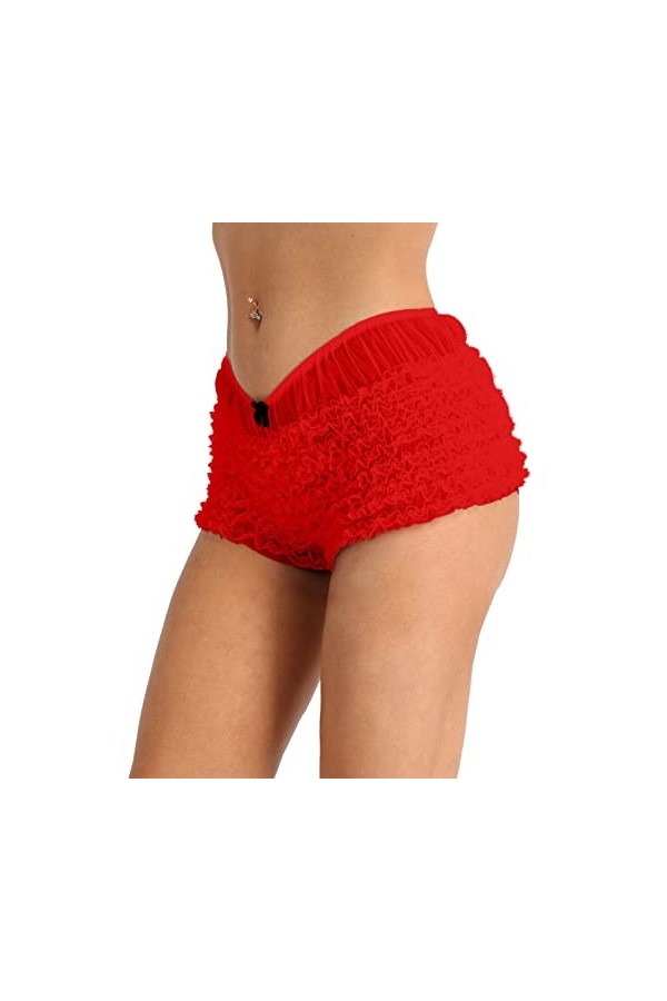 Ensemble Sexy Femme Érotique Culotte en Dentelle À Volants avec Nœud, sous-Vêtement Érotique, Rouge, Taille Unique