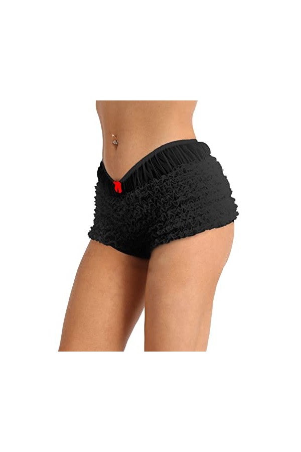Ensemble Sexy Femme Érotique Culotte en Dentelle À Volants avec Nœud, sous-Vêtement Érotique, Rouge, Taille Unique