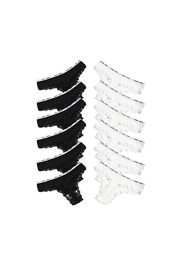 Daily Wear Lot de 12 Tongs for Femme sous-vêtements en Dentelle de Coton Respirant Stretch Sexy String Culotte Color : Combo