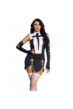 WEITING Femmes Sexy Cosplay Nonne Uniforme Halloween Cosplay Costumes Fantaisie Robes De Soirée-Noir-XL-Costume De Cosplay