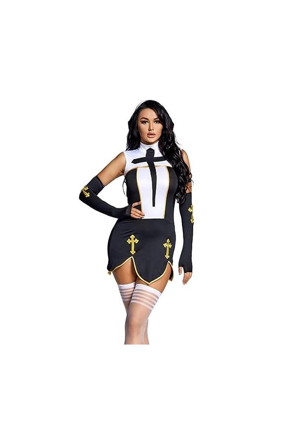 WEITING Femmes Sexy Cosplay Nonne Uniforme Halloween Cosplay Costumes Fantaisie Robes De Soirée-Noir-XL-Costume De Cosplay