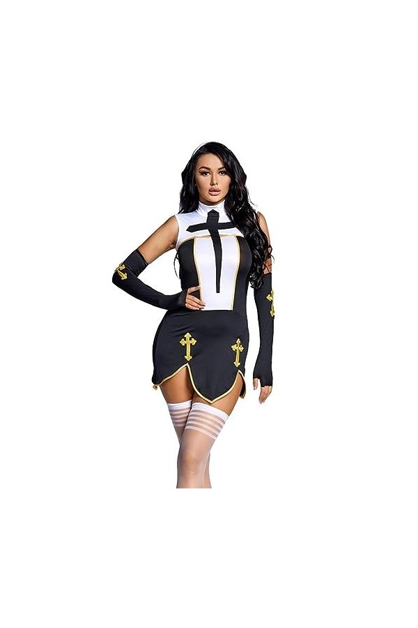 WEITING Femmes Sexy Cosplay Nonne Uniforme Halloween Cosplay Costumes Fantaisie Robes De Soirée-Noir-XL-Costume De Cosplay