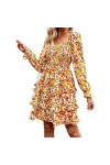 Fehploh été Floral Mini Robe pour Femmes 2023 à Manches Longues col en V décontracté Mini Robe Sexy soirée Robes