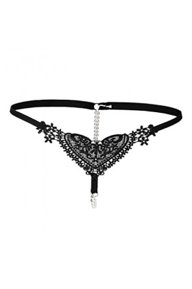 Femmes Creusées Dentelle Culottes String Perles Massage Slip Cadeau pour, Noir, comme décrit