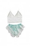 La grilleFemme Sexy Dentelle enveloppante Bandeau Bretelles Shorts Lingerie Ensemble Deux pièces, Bleu Clair, S