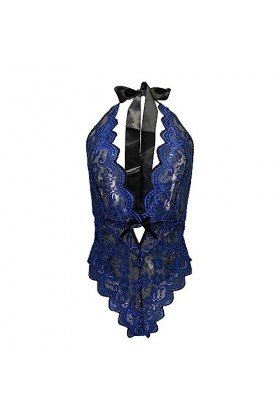 InfirmièreLingerie Sexy ajourée pour Femmes Erotic Pure Dentelle Une pièce en Maille, Bleu foncé, XL