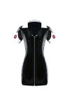 CABULE Mini robe sexy pour infirmière en vinyle PVC effet mouillé avec fermeture éclair Style gothique punk Patchwork Noir M