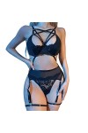 Combinaison Sexy Dentelle Ensemble de Lingerie Sexy Bandage Femme avec sous-vêtements en Dentelle Anneau en Acier Nuisette Se