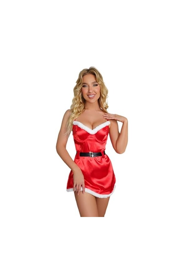 Fulidngzg Costume Femme Sexy Nouvel An XXL Lingerie Sex Outfit Cosplay Robe Rouge Robe de Noël Potelée Fête de Noël Lingerie 