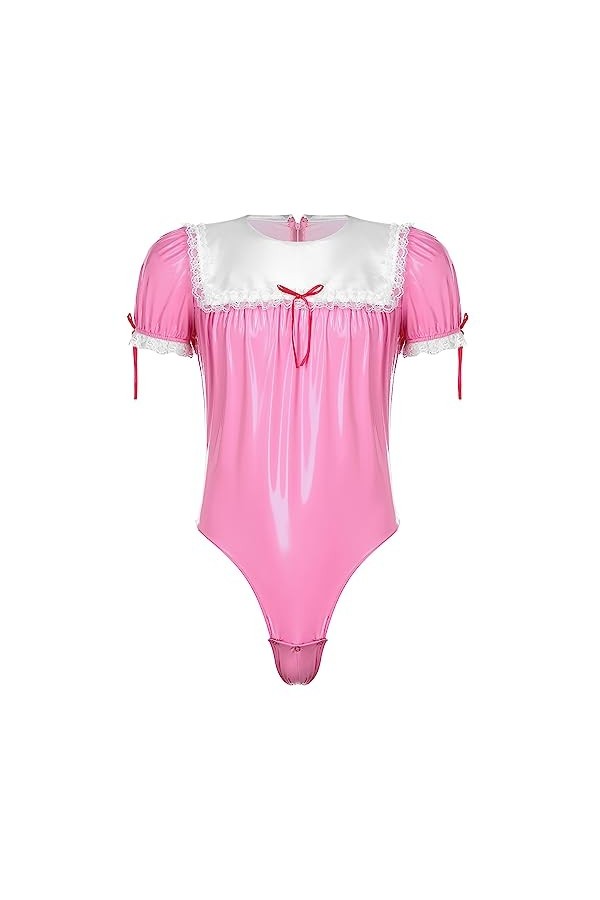 inhzoy Body String Cuir Verni Homme Sissiy Costume Soubrette Déguisement Uniforme Serveur Maid Manga Wetlook Lingerie Érotiqu