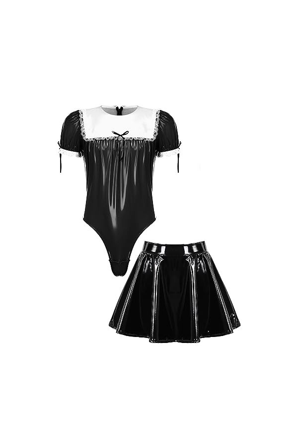 Agoky Déguisement Soubrette Sexy Homme Body String Costume Sexy Serveur Maid Sissy Bodysuit En Similicuir Wetlook Lingerie Co