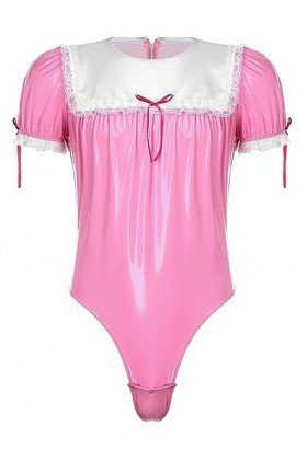 Alvivi Déguisement Soubrette Homme Sissy Bodystring Cuir Verni Uniforme Jeux De Rôle Servante Catsuit Combinaison Manches Cou