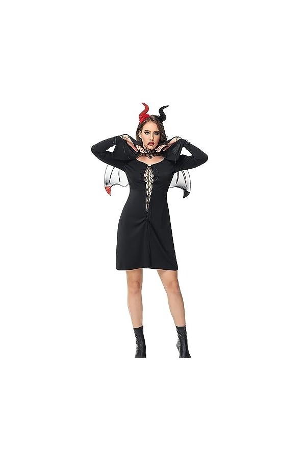 Robe gothique de sorcière pour femme - Costume dHalloween - Sexy - Épaules dénudées - Noir - Taille M