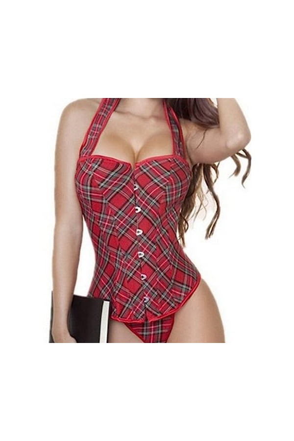 Kelvry Corset bustier basque en satin à lacets dans le dos Taille S-6XL, Rouge, 6-8