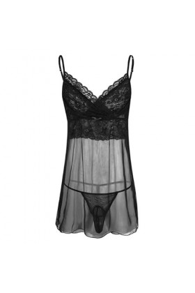 NJUDE Lingerie sexy pour homme en maille transparente avec poche en dentelle florale