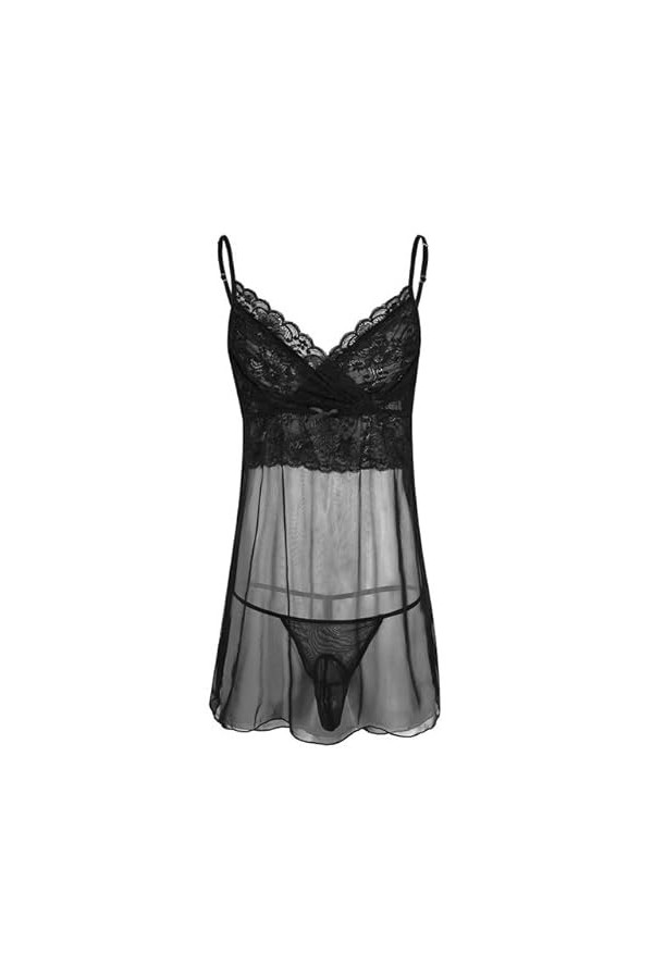 NJUDE Lingerie sexy pour homme en maille transparente avec poche en dentelle florale