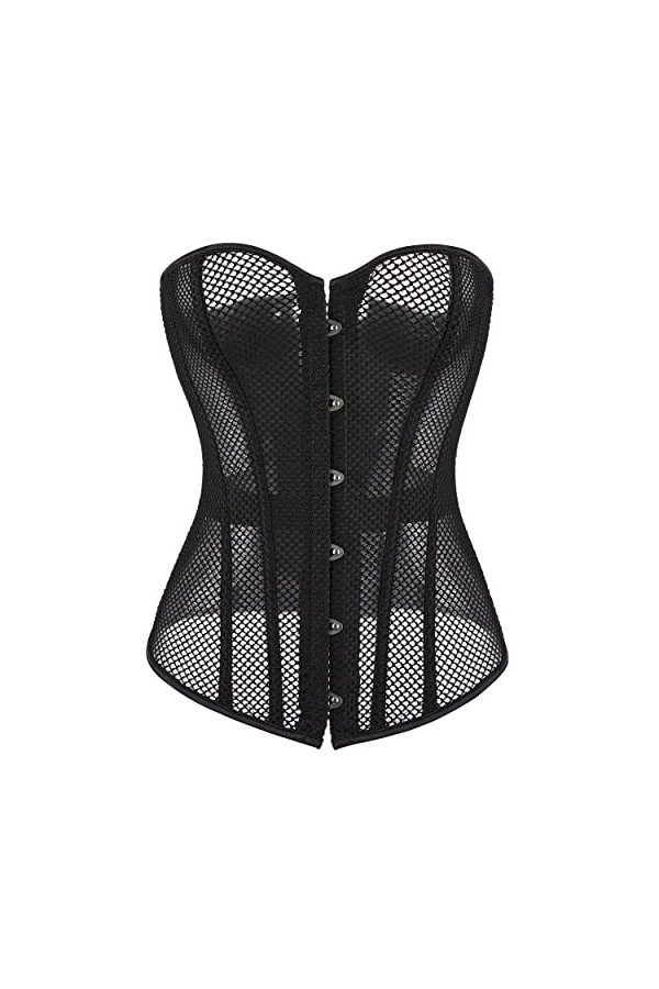 Kelvry Corset sexy en satin pour femme avec baleines et baleines Noir Taille 34-52, Noir 2, 22-24