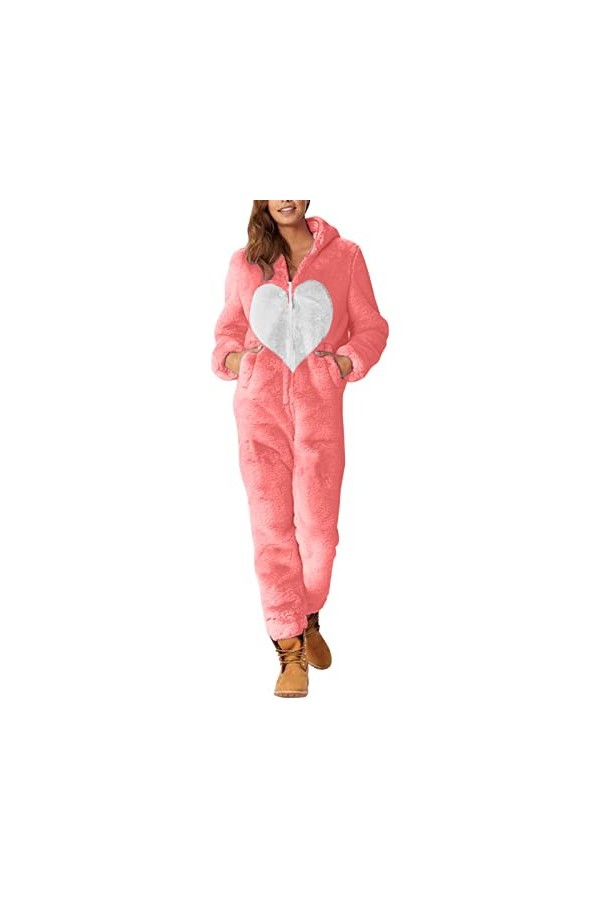 Combinaison de Saint-Valentin pour femme en polaire - Combinaison complète - Pour la maison - Combinaison moelleuse - Pyjama 