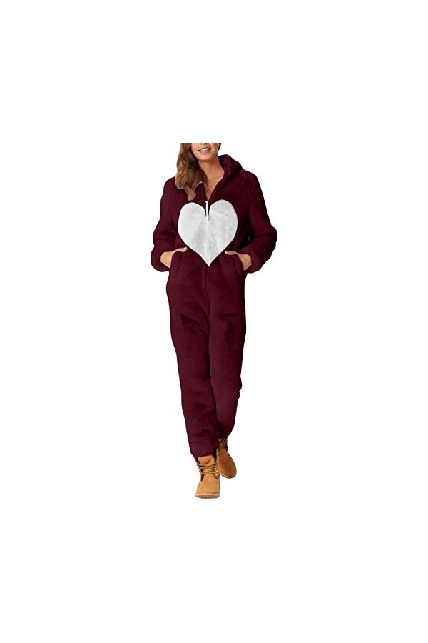 Combinaison de Saint-Valentin pour femme en polaire - Combinaison complète - Pour la maison - Combinaison moelleuse - Pyjama 