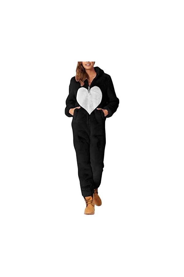 Combinaison de Saint-Valentin pour femme en polaire - Combinaison complète - Pour la maison - Combinaison moelleuse - Pyjama 