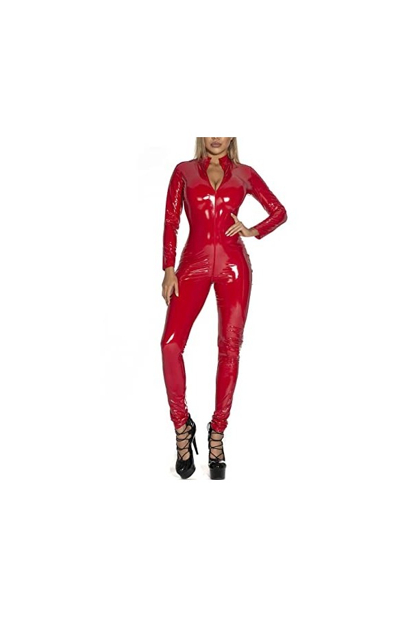 inlzdz Body Femme Sexy Cuir Verni Brillant Catsuit Leggings Wetlook Combinaison Manches Longues Zippé Entrejambe Coquine Romp