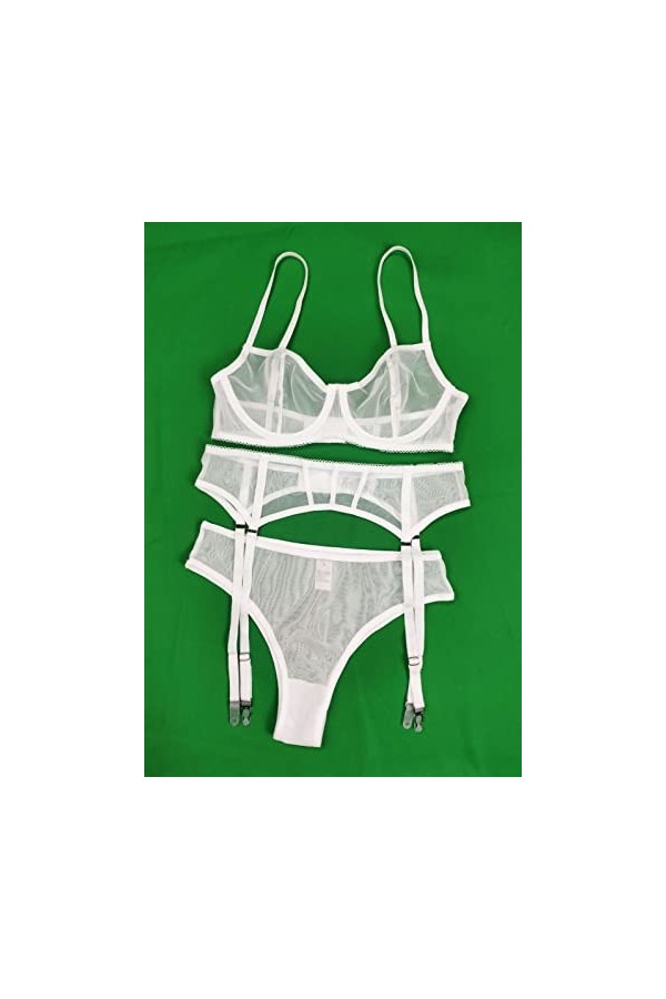 DAPERCI Sexy Femmes Dentelles Nuisettes Vetements, Perspective Section Mince, Porte-Jarretelles Trois pièces Ensemble de 2, N