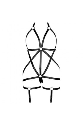 Ensemble de porte-jarretelles grande taille avec harnais complet pour femme - Lingerie punk, cage et soutien-gorge gothique, 