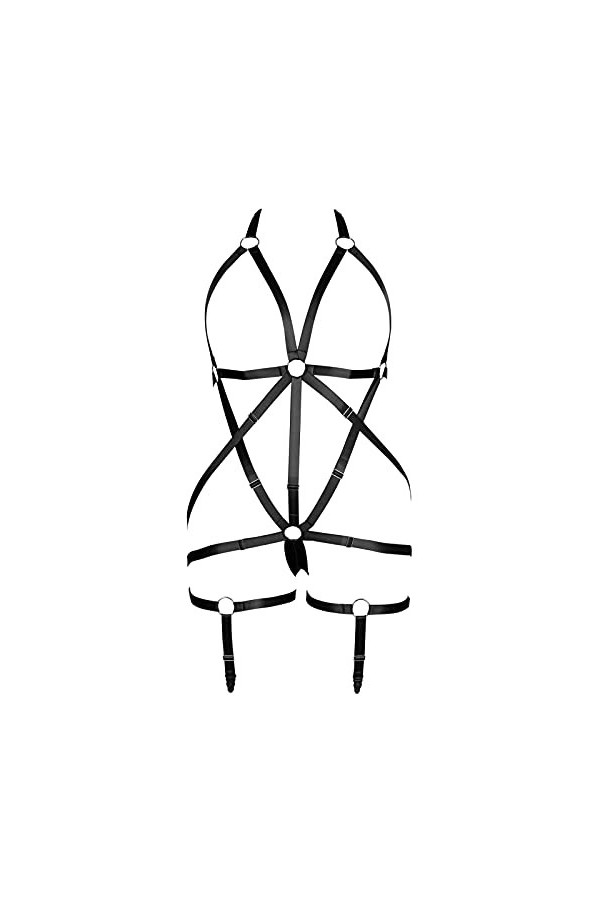 Ensemble de porte-jarretelles grande taille avec harnais complet pour femme - Lingerie punk, cage et soutien-gorge gothique, 
