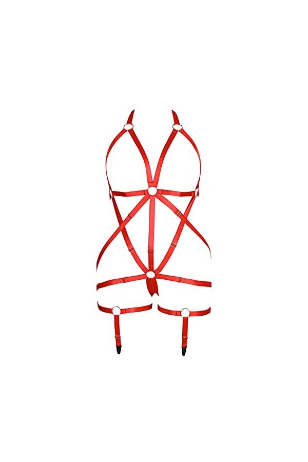 Ensemble de porte-jarretelles grande taille avec harnais complet pour femme - Lingerie punk, cage et soutien-gorge gothique, 