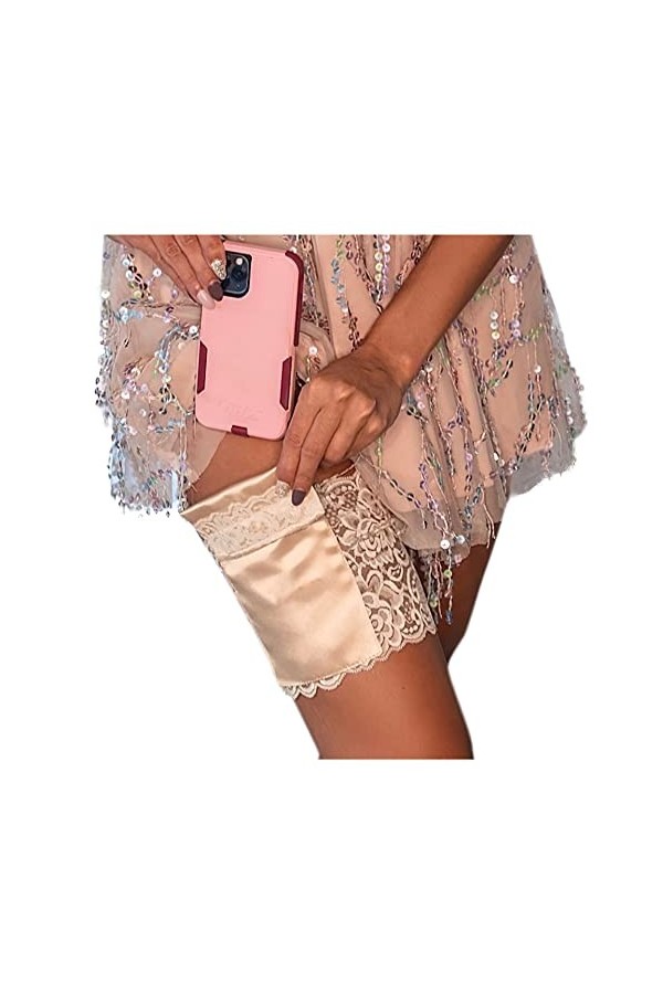 Stashbandz Porte-jarretelles avec poignée en silicone et 2 poches sécurisées, beige, S