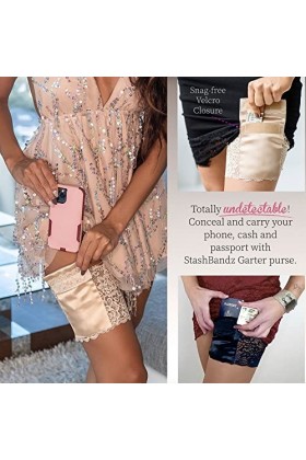 Stashbandz Porte-jarretelles avec poignée en silicone et 2 poches sécurisées, beige, S