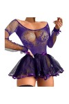 Lingerie Sexy Hot Chaude Lingerie Érotique Robe Patchwork en Dentelle Transparente À Manches Longues Scoop,Bleu,XL