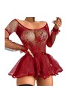 Lingerie Sexy Hot Chaude Lingerie Érotique Robe Patchwork en Dentelle Transparente À Manches Longues Scoop,Bleu,XL