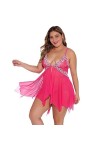 Ensemble De Lingerie Sexy pour Femmes Style Nuisette Nuisette Nuisette À Col en V avec String Color : Rose Red, Size : 3XL 