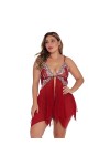 Ensemble De Lingerie Sexy pour Femmes Style Nuisette Nuisette Nuisette À Col en V avec String Color : Rose Red, Size : 3XL 
