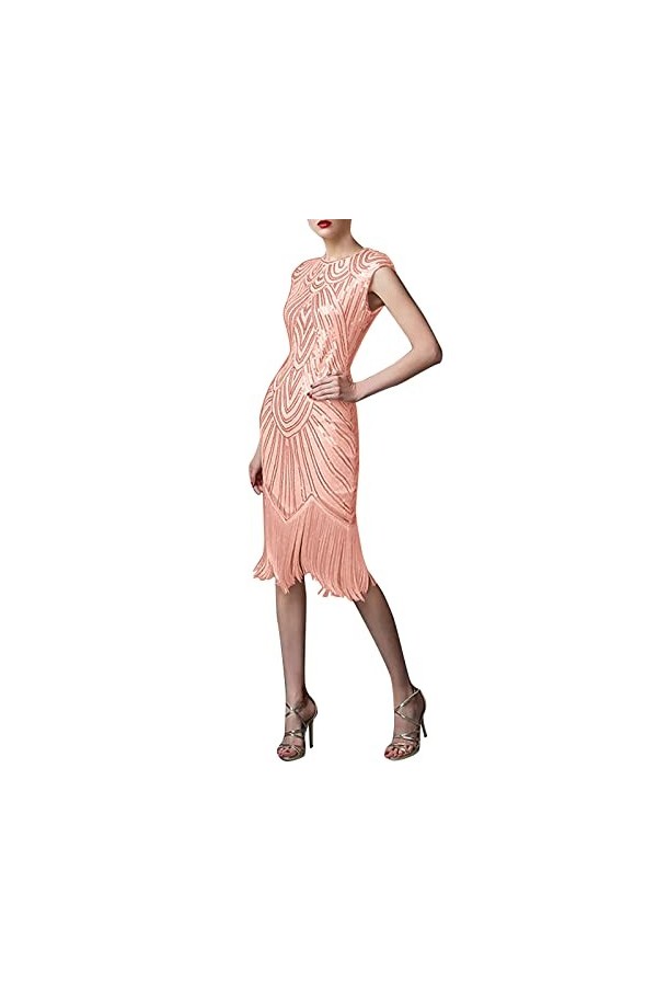 Robe Vintage Femme Robe Sexy sans Manches Années 1920 Paillettes Perlées Double Glands Soirée Robe Flapper Robe Robe Robe Noi