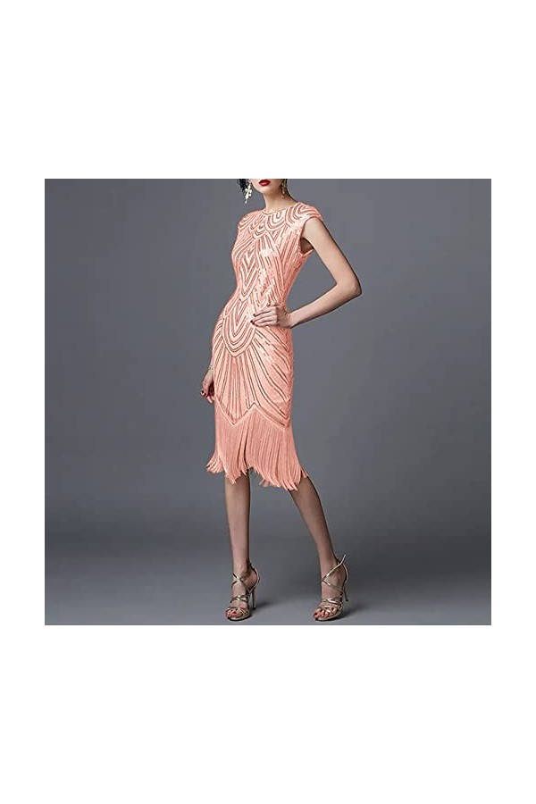 Robe Vintage Femme Robe Sexy sans Manches Années 1920 Paillettes Perlées Double Glands Soirée Robe Flapper Robe Robe Robe Noi