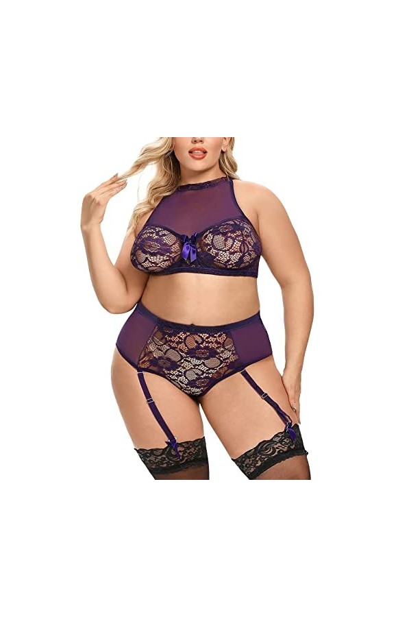 HELLORSOON Femme Body Lingerie Sexy Ventre Plat Sensuel Combinaison Dentelle Ouvertures provocantes Laçages coquins Ensemble 