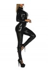 Aiihoo Sexy Lingerie Femmes Combinaison Wetlook Cuir Verni Body Manche Longue Jumpsit Zippé Vêtement de Club Catsuit Costume 