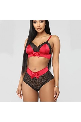 LNSIN Lingerie sexy en satin de soie avec nœud papillon pour femme - Ensemble soutien-gorge et culotte - Costume porno - Vête