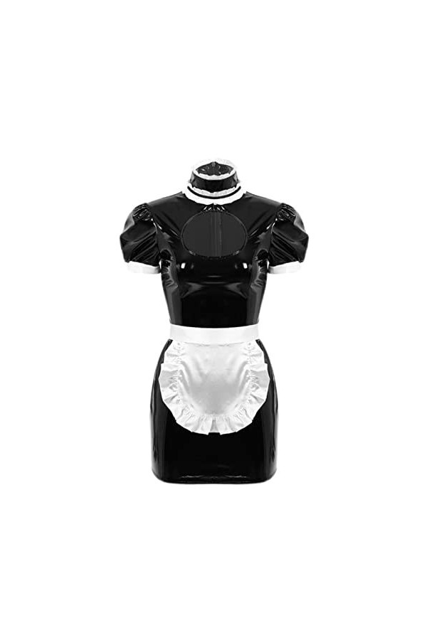 CHOUBAGUAI Costume de soubrette française pour femme – Tenue dHalloween à manches bouffantes – Robe en cuir avec tablier et 