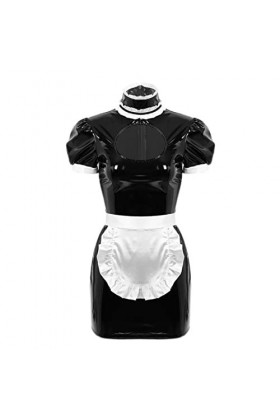 CHOUBAGUAI Costume de soubrette française pour femme – Tenue dHalloween à manches bouffantes – Robe en cuir avec tablier et 