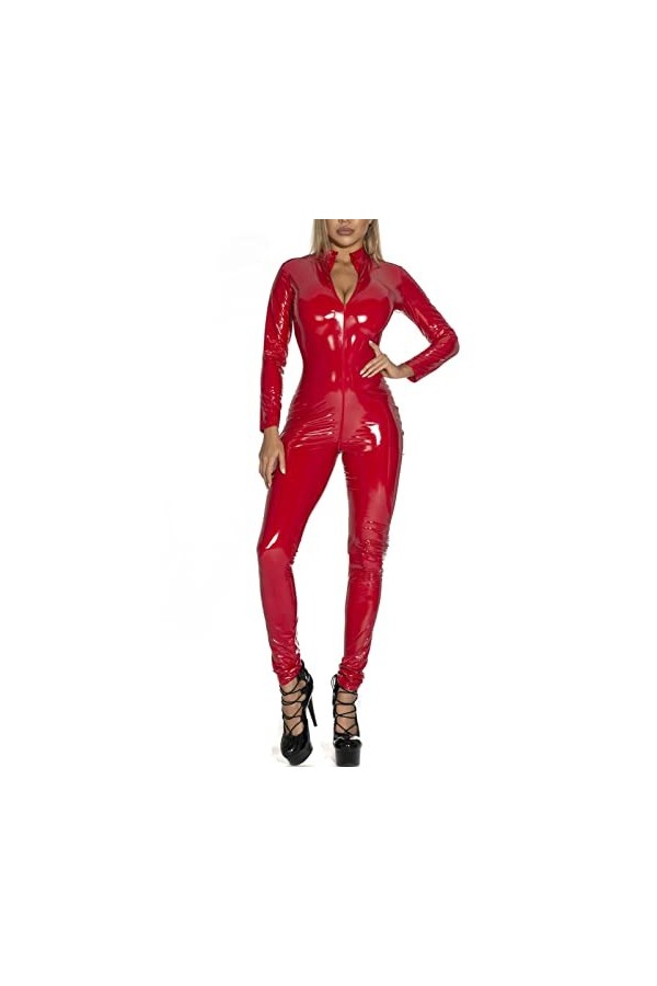 CHICTRY Femme Body Sexy Justaucorps Cuir Verni Brillant Leggings Latex Wetlook sous-Vêtement de Nuit Combinaison Manches Long