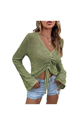 Hauts Tricotés pour Femmes, Hauts Décontractés à Manches Longues avec Cordon de Serrage pour le Travail pour le Shopping L 